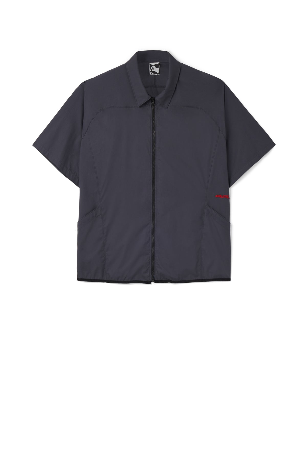 POPLIN ZIPPED SHORT SLEEVE SHIRT - CONVOY GREY