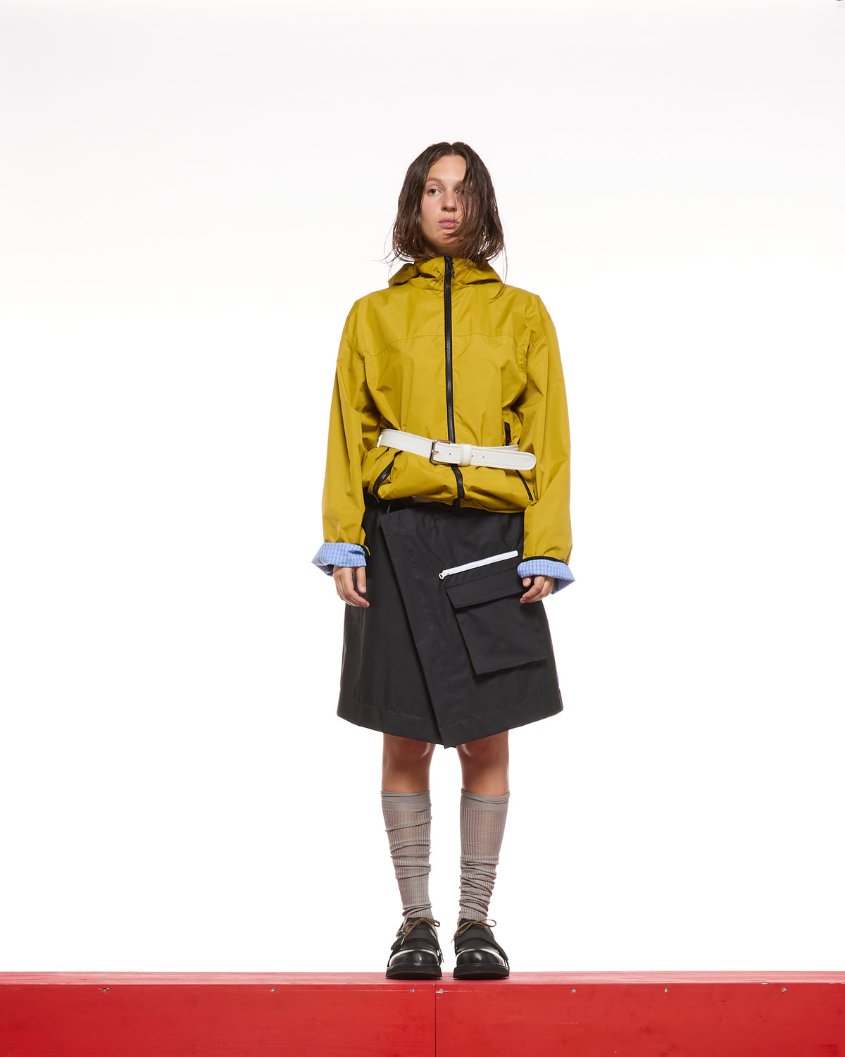 COTTON 3L PANEL SKIRT -  BLACK