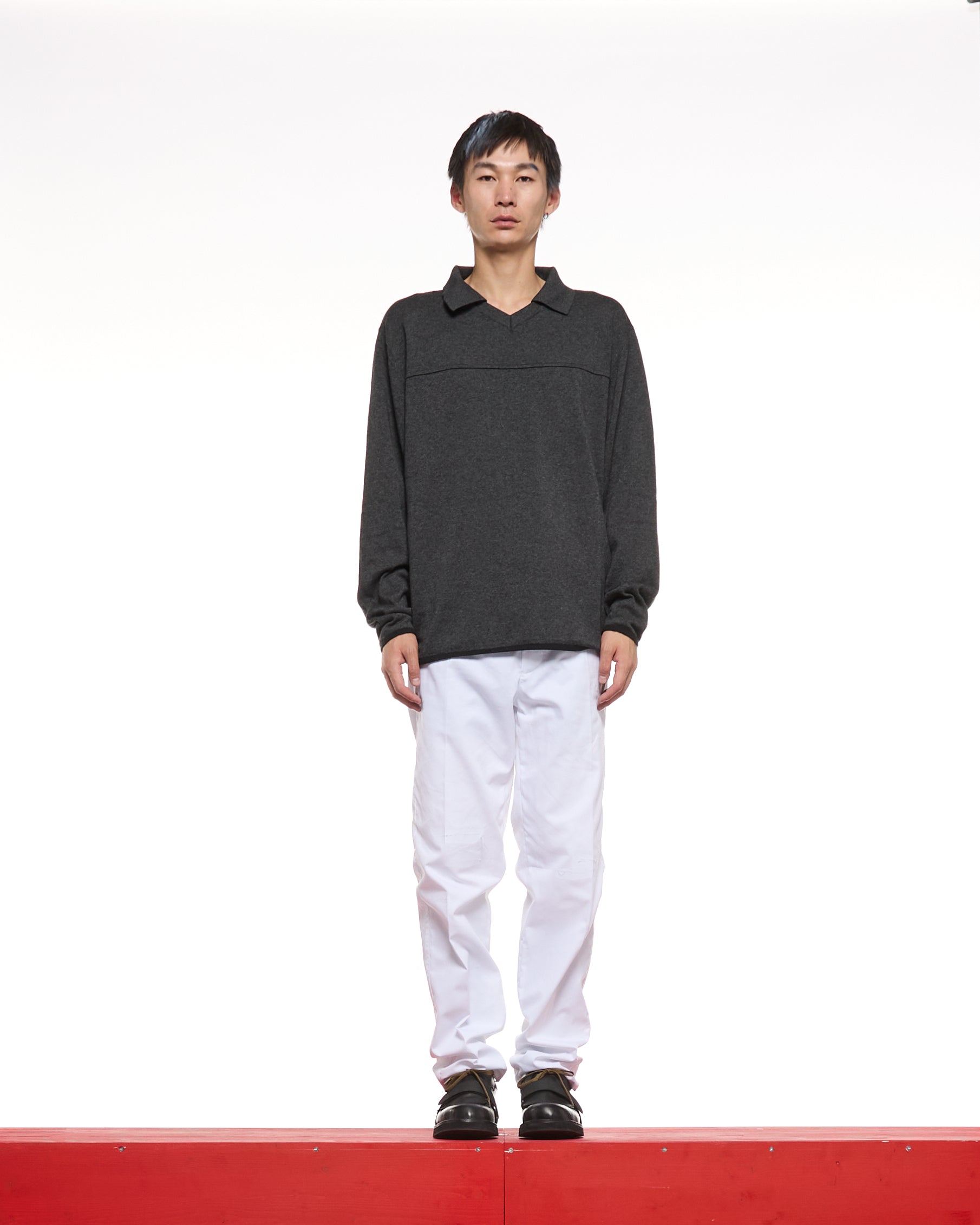 V KNIT POLO -  ASPHALT GREY