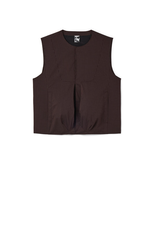 BILITIS CHECK VEST - CHOCOLATE BROWN