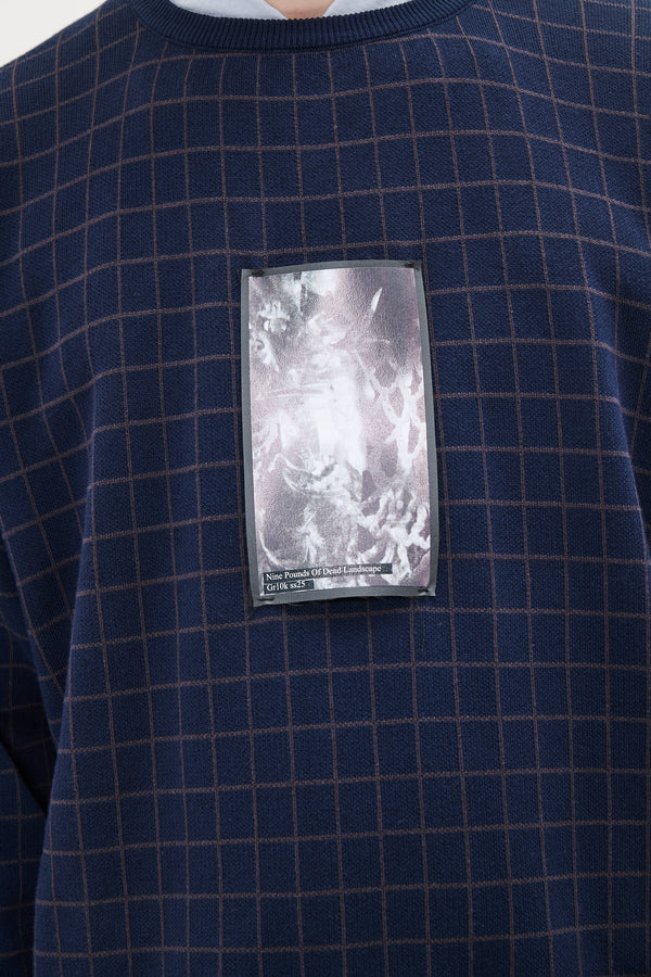 CHECKED LONGSLEEVE KNIT - DARK NAVY