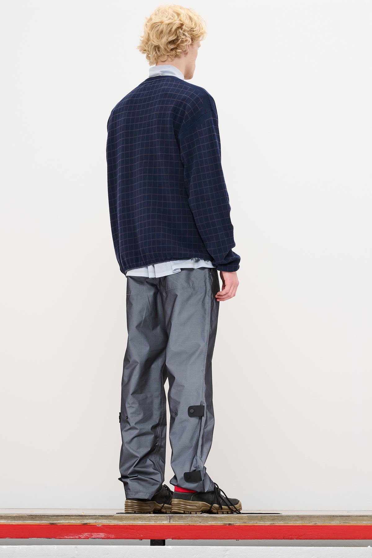CHECKED LONGSLEEVE KNIT - DARK NAVY