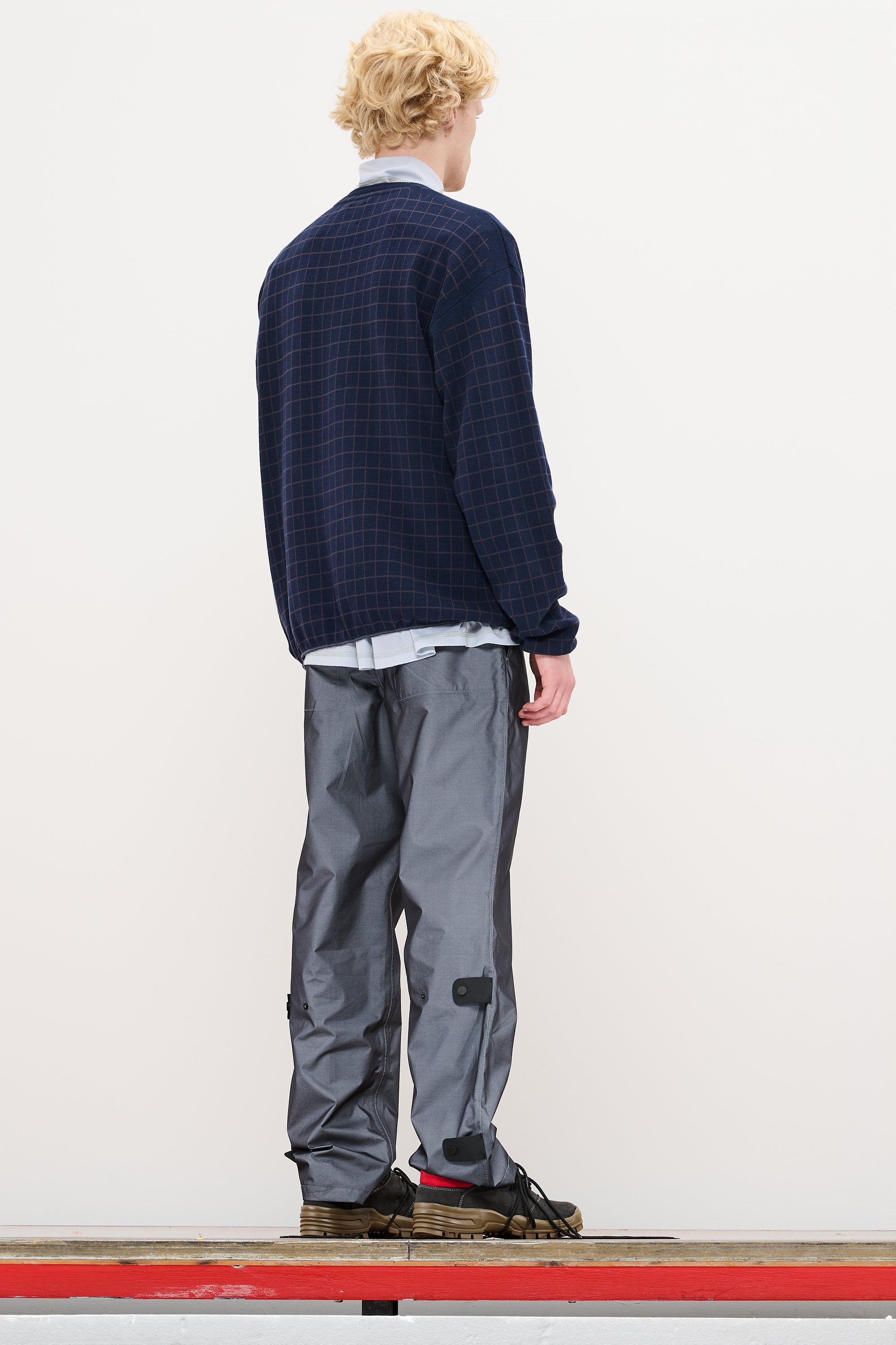 CHECKED LONGSLEEVE KNIT - DARK NAVY