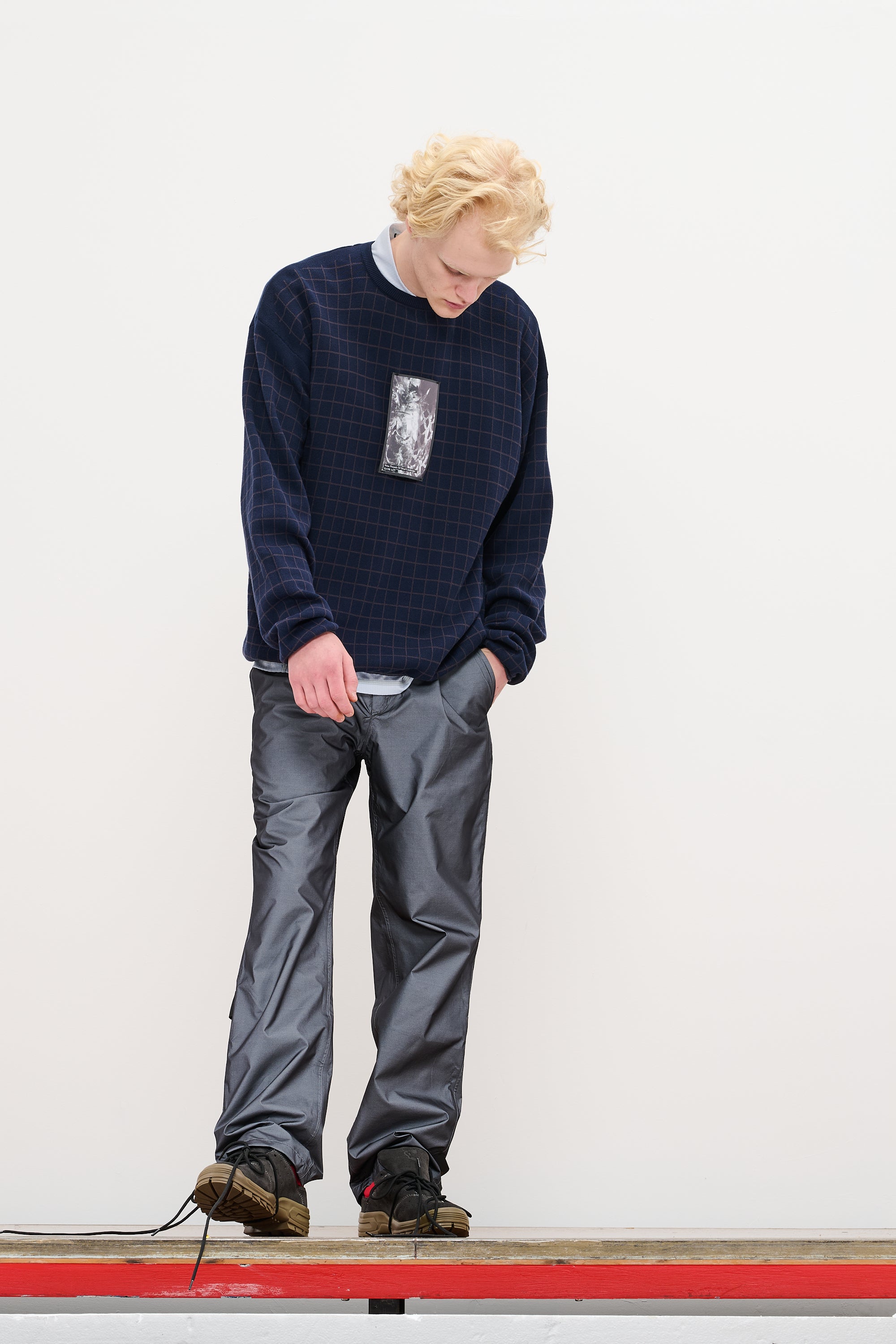 CHECKED LONGSLEEVE KNIT - DARK NAVY