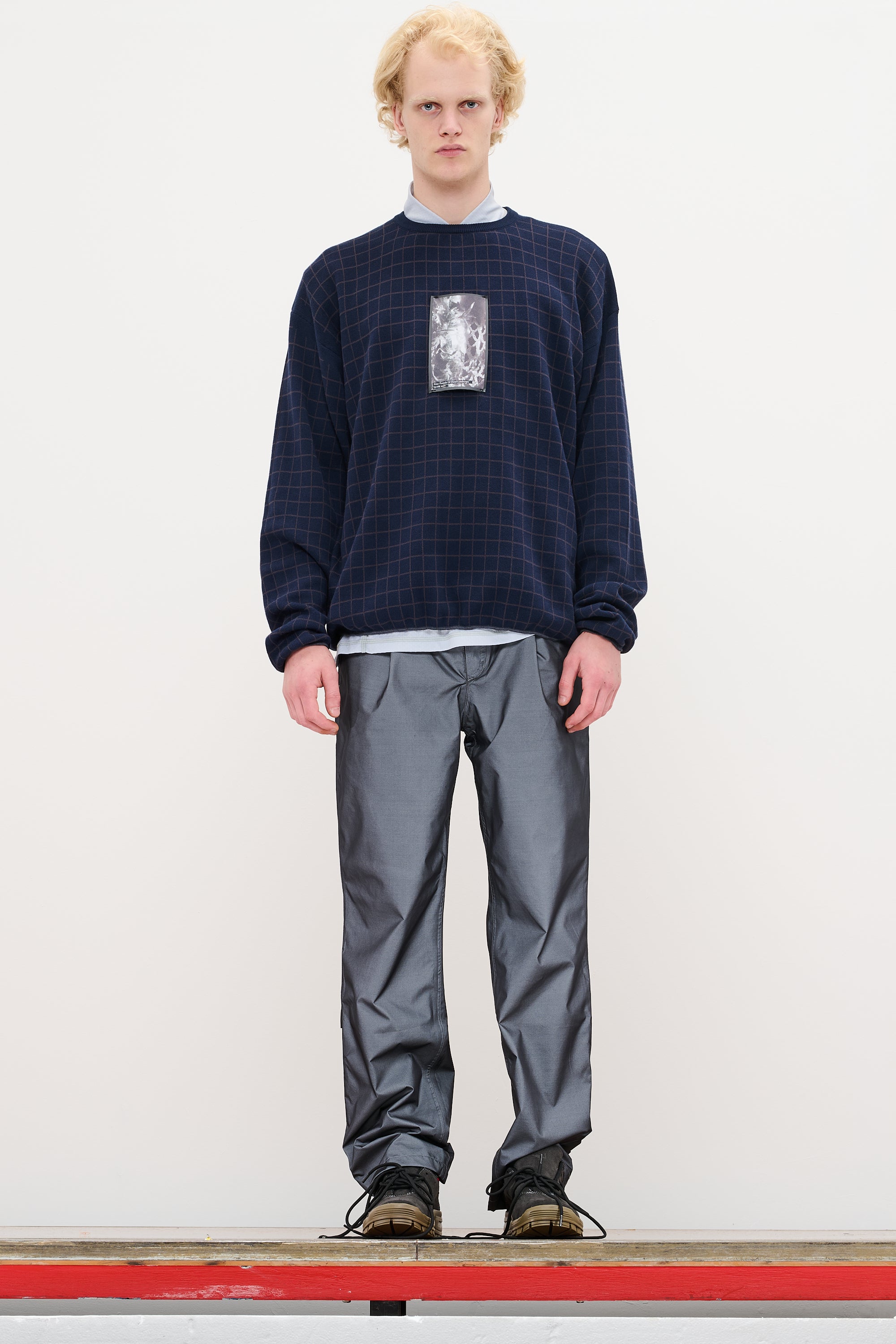 CHECKED LONGSLEEVE KNIT - DARK NAVY