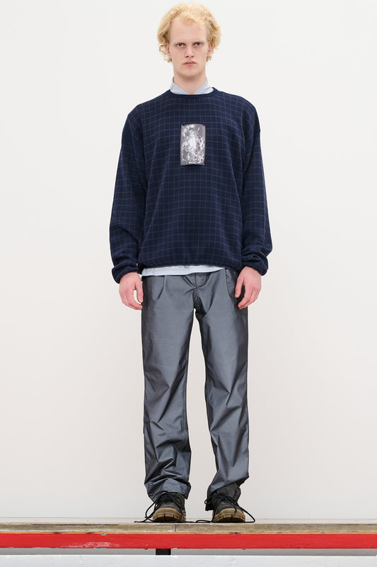 CHECKED LONGSLEEVE KNIT - DARK NAVY