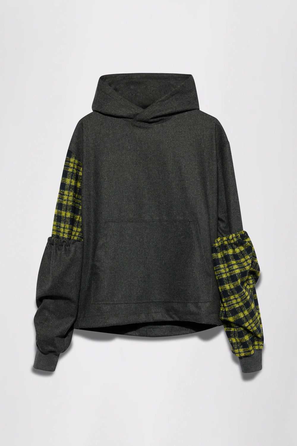 GR10K SOMMA WOOL PLAID HOODIE - ANTHRACITE GREY