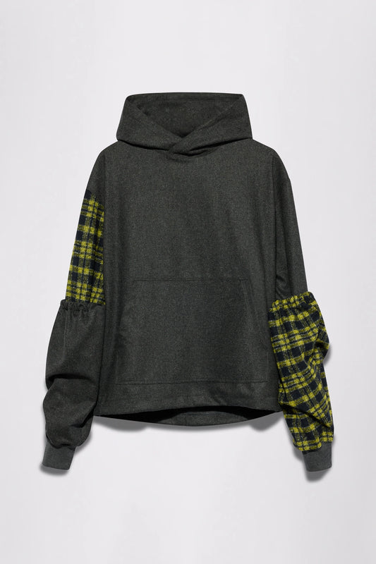 GR10K SOMMA WOOL PLAID HOODIE - ANTHRACITE GREY