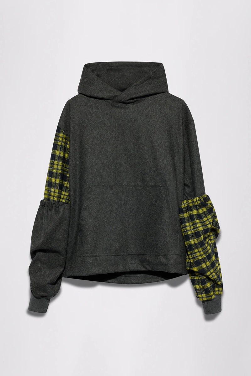 GR10K SOMMA WOOL PLAID HOODIE - ANTHRACITE GREY
