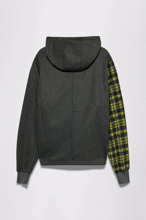 GR10K SOMMA WOOL PLAID HOODIE - ANTHRACITE GREY