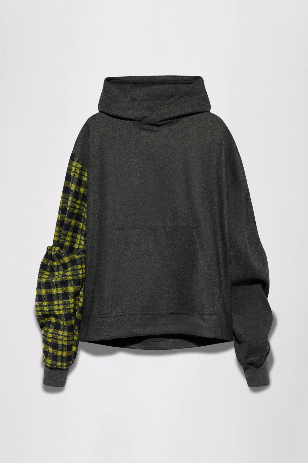 GR10K SOMMA WOOL PLAID HOODIE - ANTHRACITE GREY