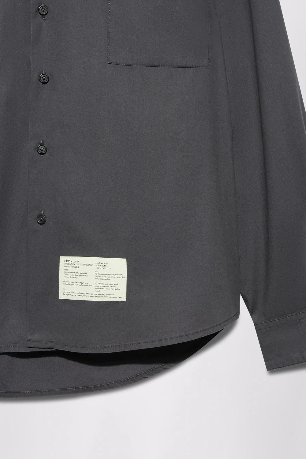GR10K X ETTE STONE WASHED DRAWN DRESS SHIRT - CHARCOAL