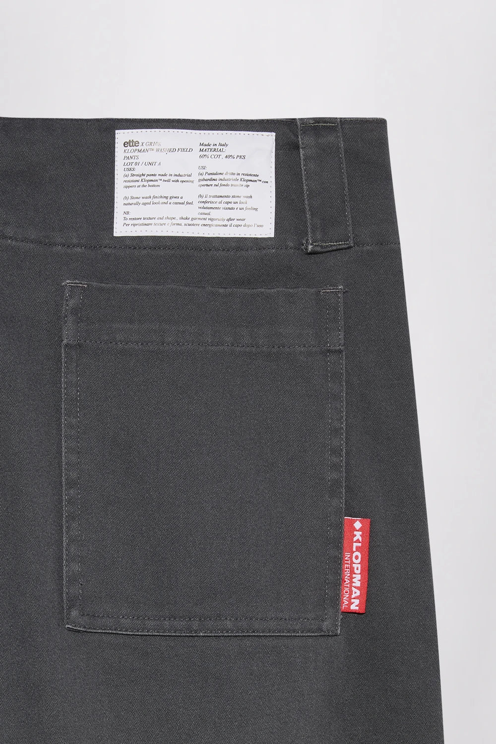 GR10K X ETTE STONE WASHED WORKER FIELD TROUSERS - CHARCOAL